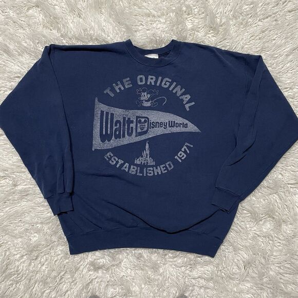 Disney Parks Unisex Sweatshirt Mickey Navy Blue Pullover Long Sleeve Size XL - Picture 1 of 3